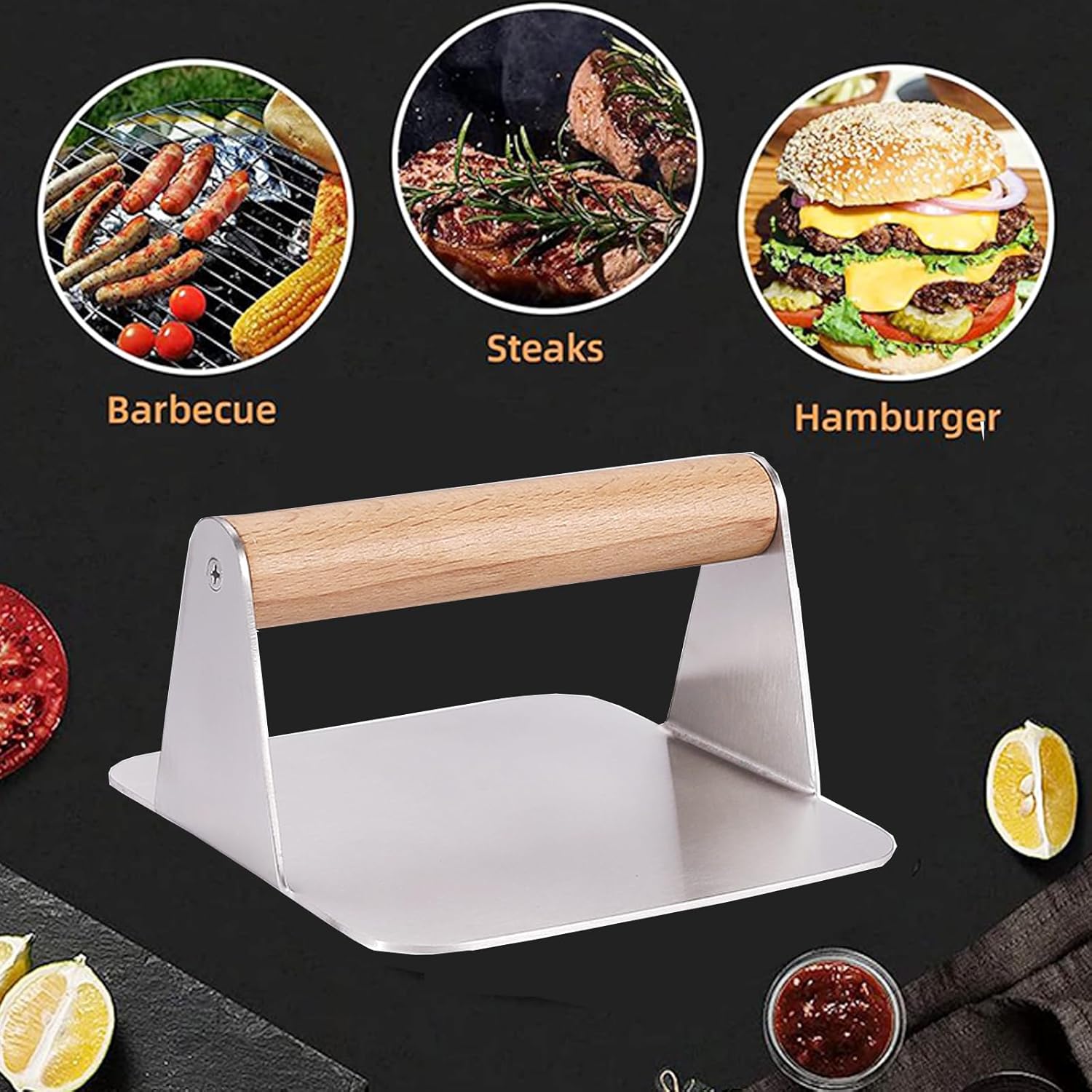 Yubng – Prensa de hamburguesas de acero inoxidable 304, prensa cuadrada de 5.5 pulgadas, prensa de hamburguesas de grado alimenticio con mango de