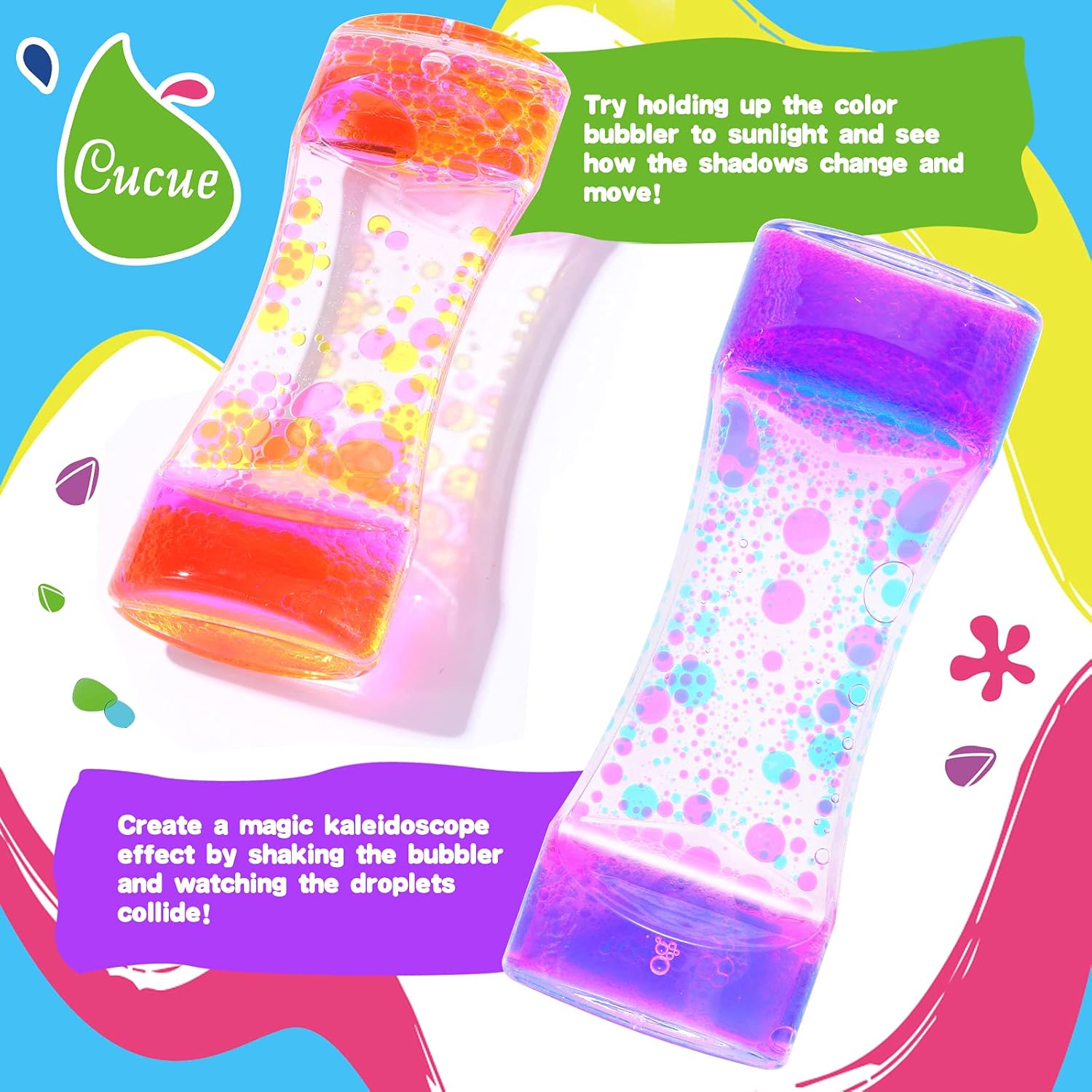 Temporizador de burbujas de movimiento líquido, colorido reloj de arena líquido, juguetes sensoriales con gotas flotantes para calmar, relajarse y