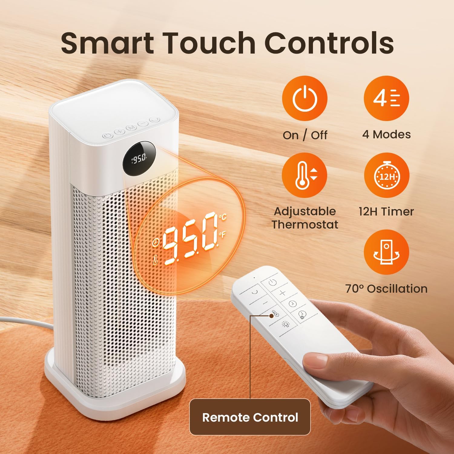 BURLAN Calentador de espacio para uso en interiores, calentador eléctrico portátil para dormitorio, calentador eléctrico PTC de 1500 W con