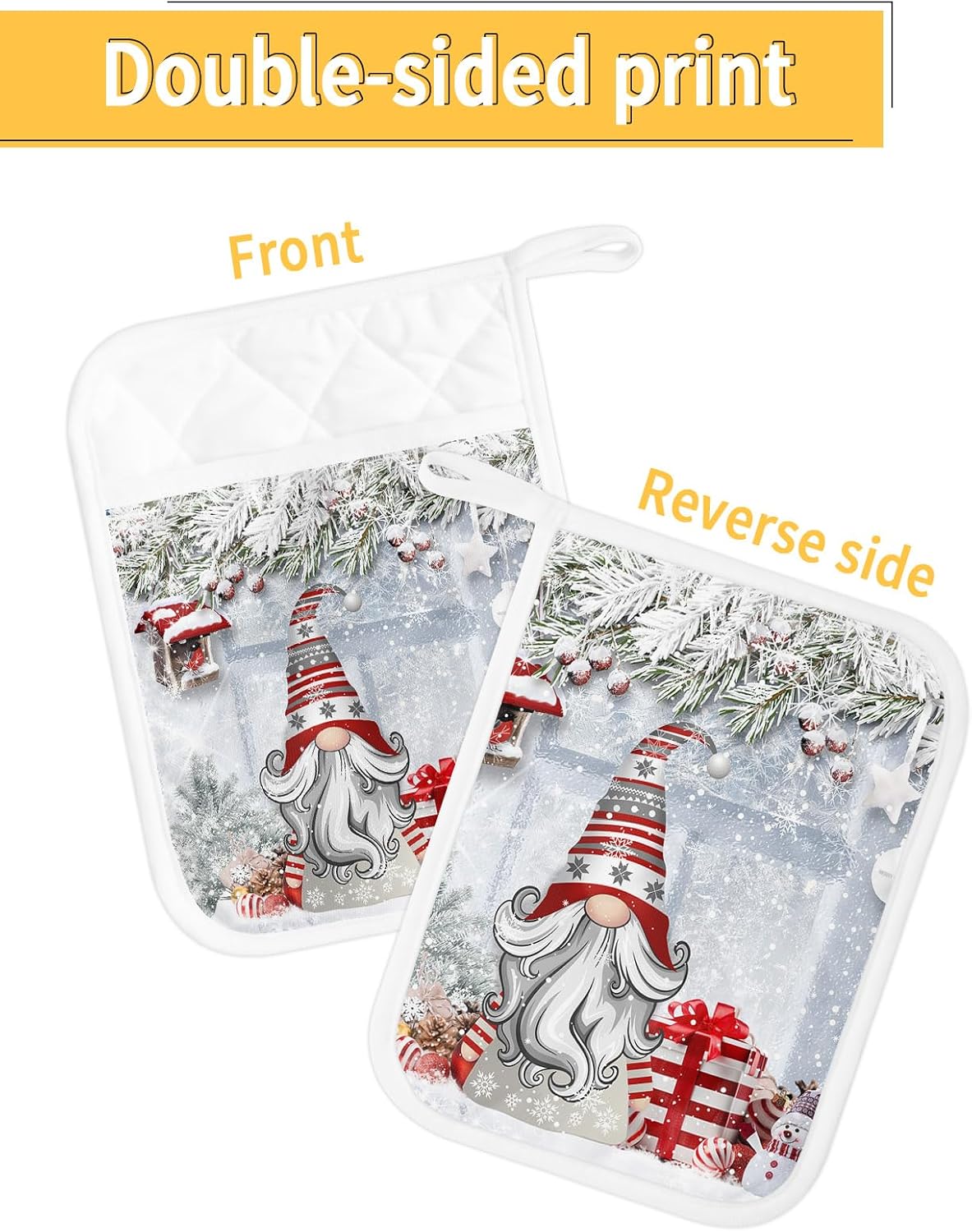 Juego de 2 agarraderas de gnomos de Navidad para cocina, antideslizantes y aislantes de calor, juego de agarraderas de tela de toalla con bolsillo,