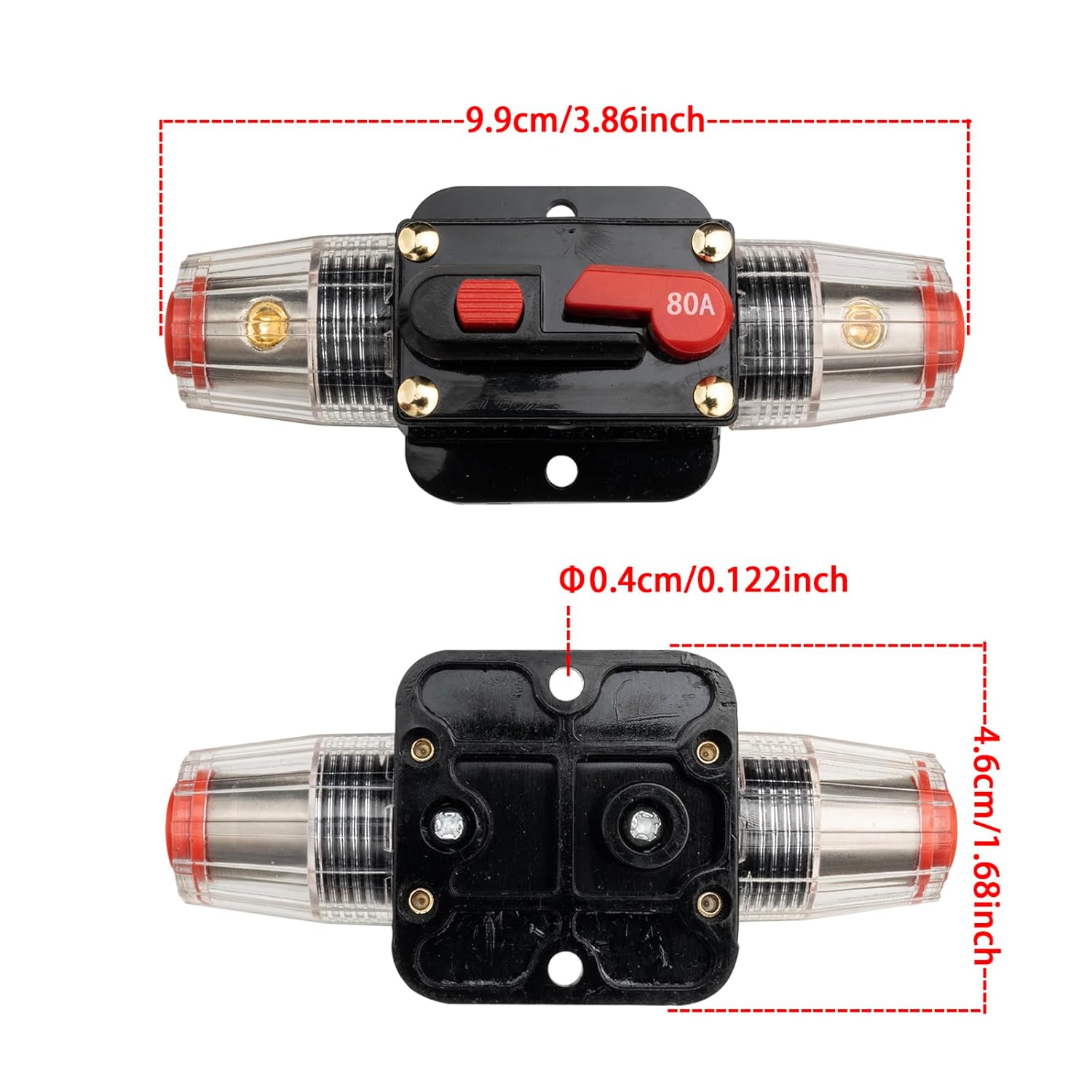 Portafusibles de 80 amperios de 12 V-24 V CC, disyuntor de audio, portafusibles estéreo en línea para automóvil, reinicio manual, para audio de