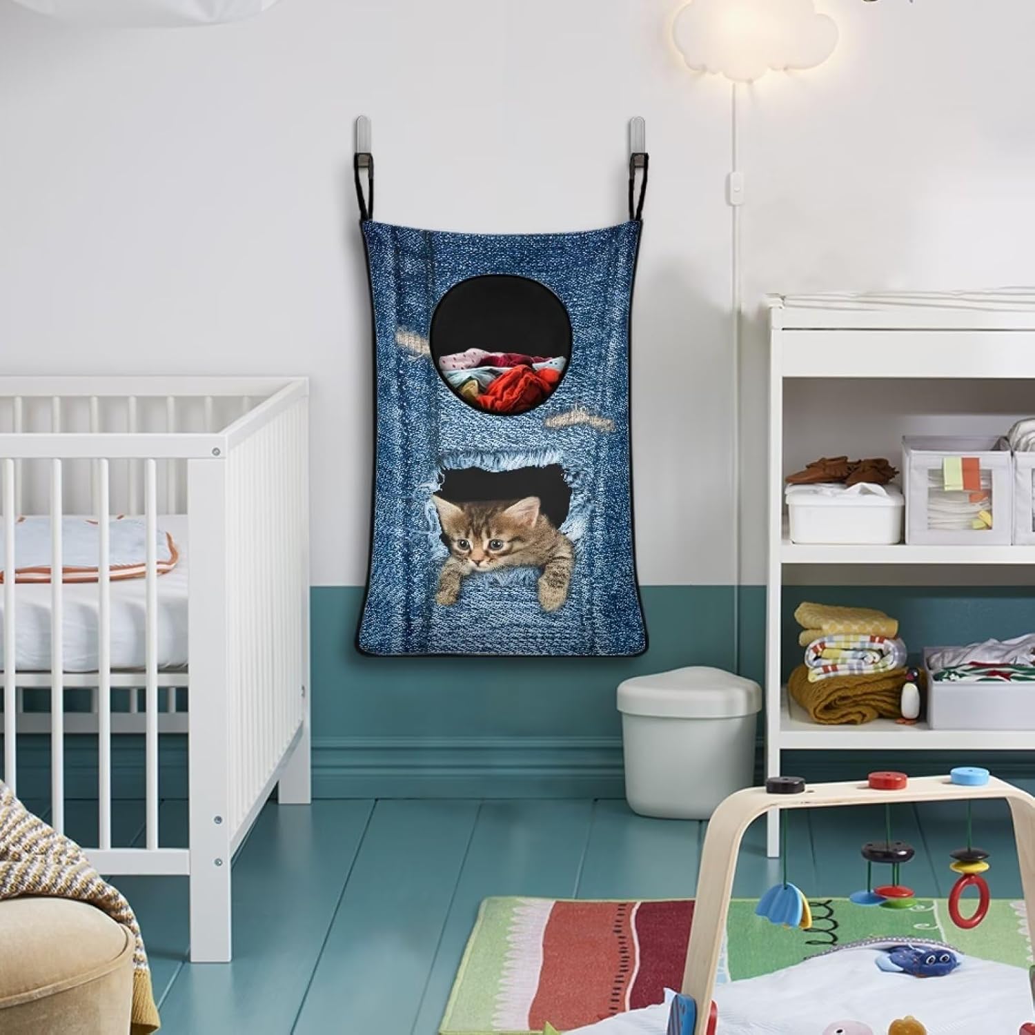 Cesto para ropa sucia sobre la puerta con estampado de animales en 3D para ropa sucia plegable sobre la puerta, cesta de lavandería portátil para
