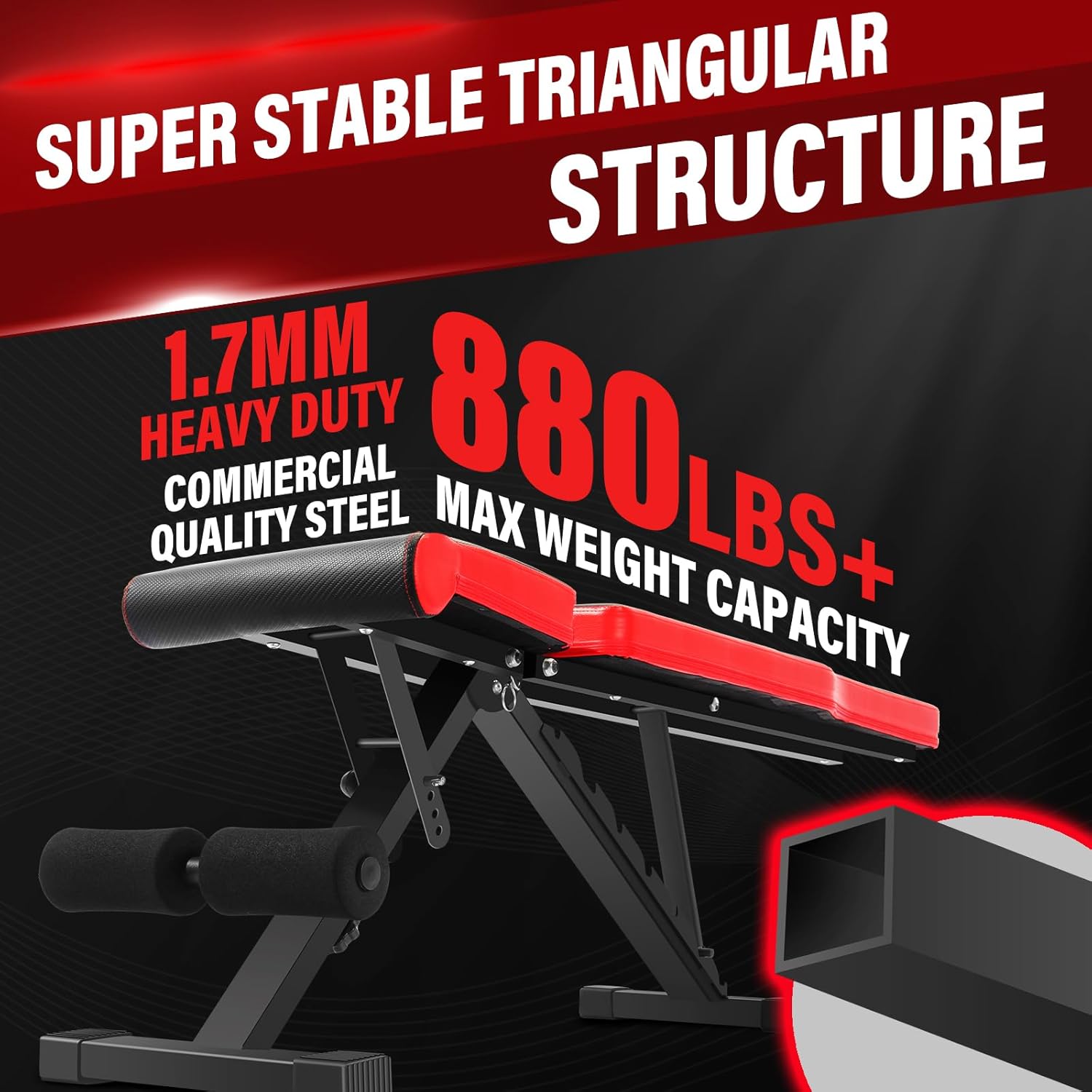 Banco de peso ajustable, banco de entrenamiento plegable de 880 libras para gimnasio en casa, banco inclinado multiusos para entrenamiento de fuerza