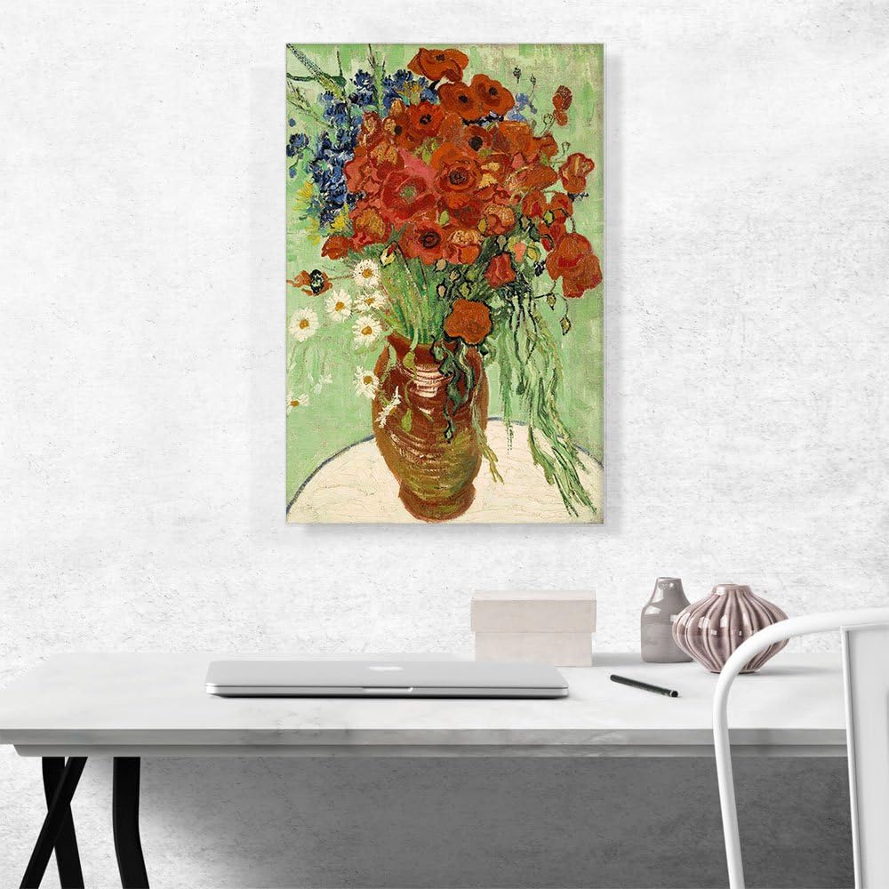 ARTCANVAS Vincent Van Gogh – Lienzo impreso con diseño de amapolas y margaritas rojas de 1890, 26 x 18 pulgadas (0.75 pulgadas de profundidad)