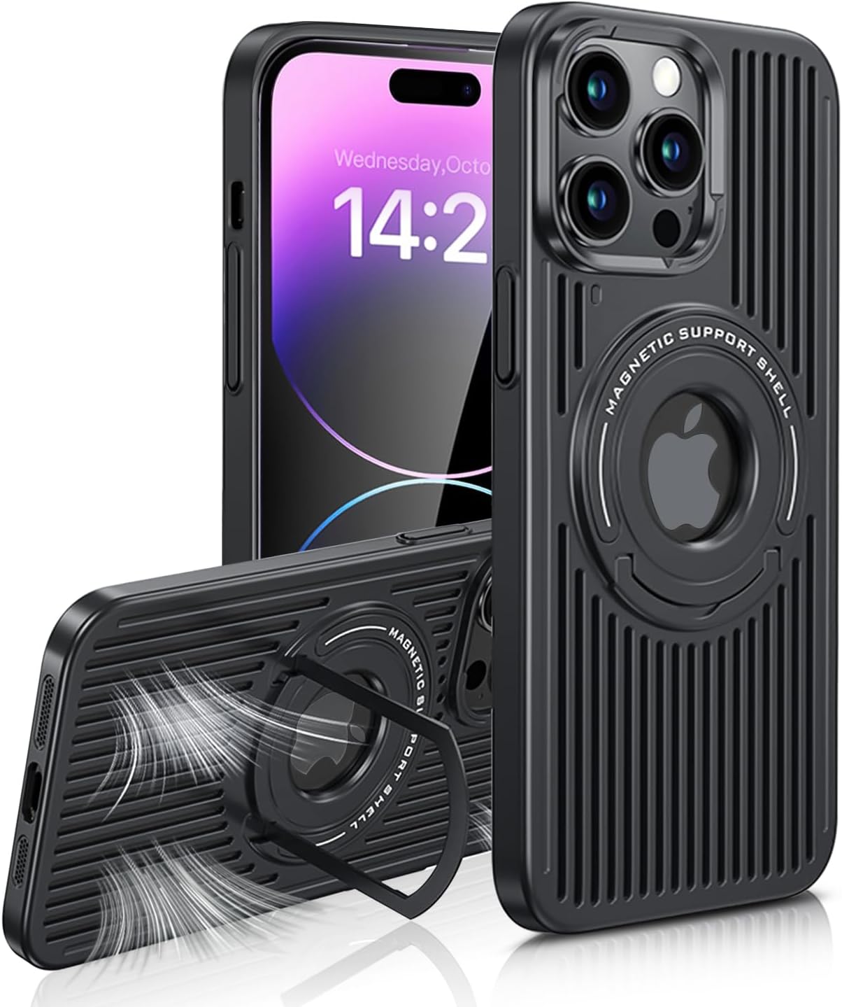 Lokyoo Funda para iPhone 14 Pro con carga inalámbrica Magsafe, disipación de calor, soporte magnético, soporte invisible integrado y soporte de