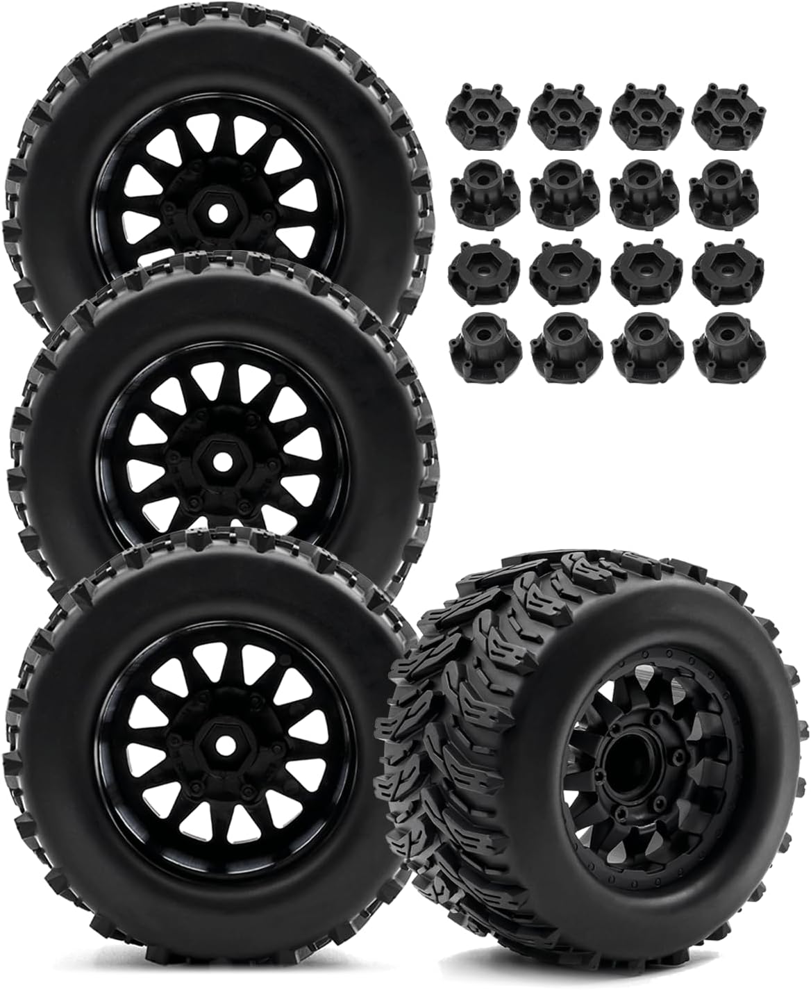 Rueda hexagonal de 0.472 in0.551 in para camiones RC 110 Arrm a Granite Vorteks Big Rock, Rustler Stampede HossAxia1 LOS1 Redcat Rc4wd, 4 neumáticos