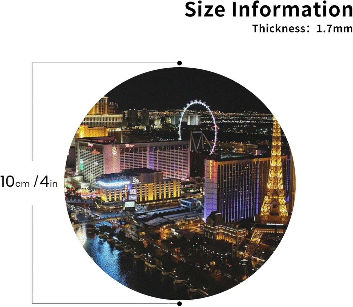 Juego de 4 posavasos de cuero, posavasos personalizados para mesa de café, posavasos con vista nocturna de Las Vegas, posavasos fáciles de limpiar