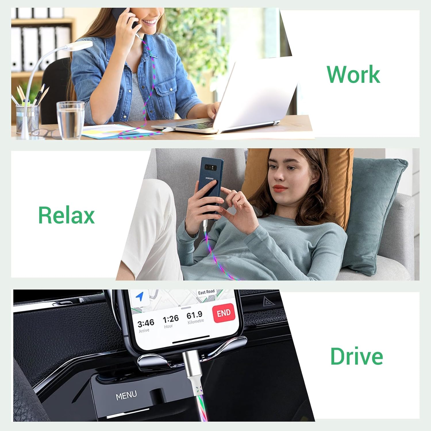 Aolcev Cable USB C con luz de 5 pies, cable USB A a USB C de 120 W, cargador tipo C, cable de carga rápida para MacBook Samsung Galaxy S24 S23 S22