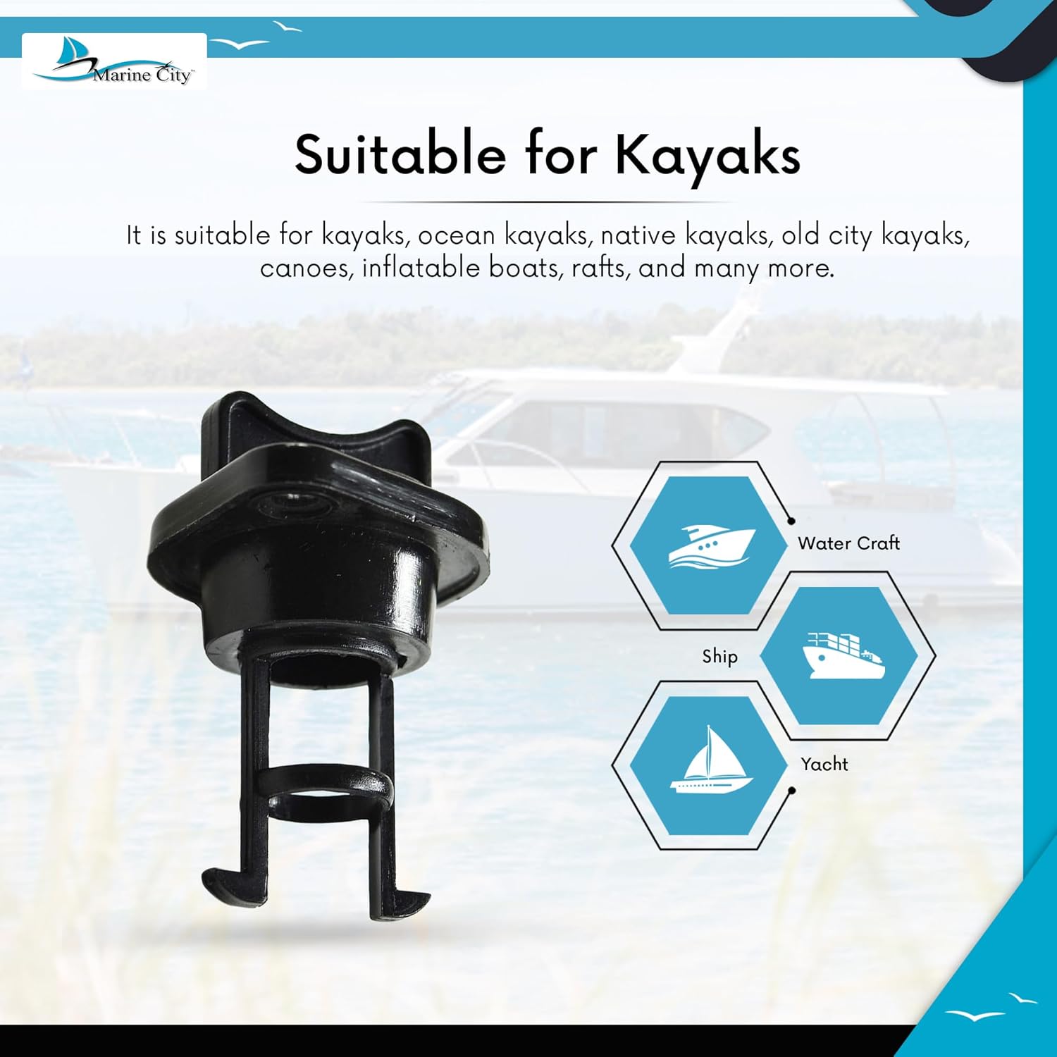 MARINE CITY Tapón de drenaje de nailon negro resistente al agua de 34 pulgadas para barcos, kayaks, canoas, botes inflables, balsas (paquete de 1)