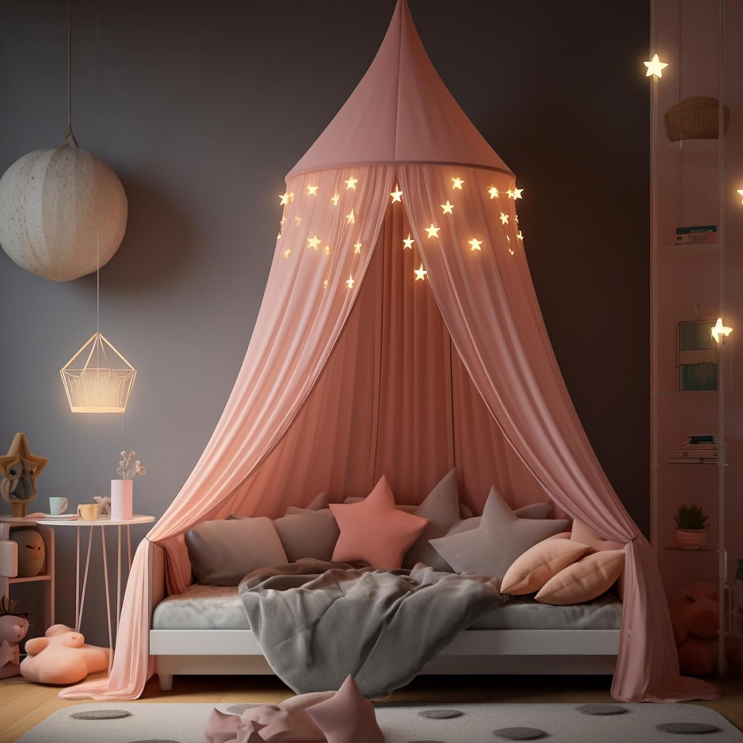 Toldo rosa, decoración de dormitorio de princesa, toldo para habitación de niñas, decoración de habitación para niñas, toldo para cama, toldo suave