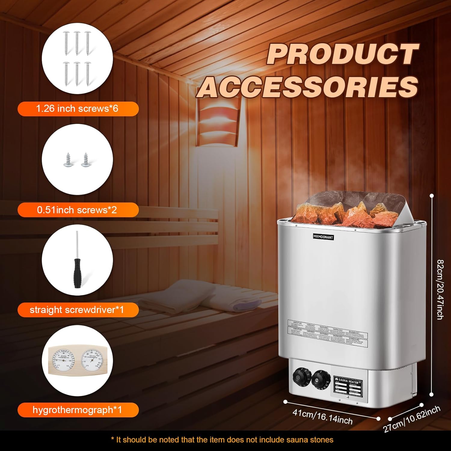 Mxmoonant Calentador de sauna, 6 KW 220 V, calentadores eléctricos de sauna, estufa de vapor seco, baño de sauna para el hogar, hotel, spa, máx. 300