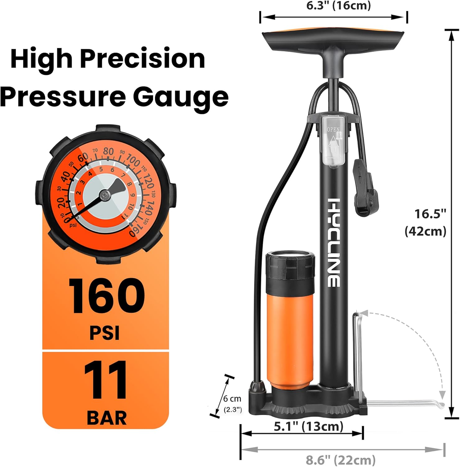 Hycline Bomba portátil para bicicleta de piso bomba de neumáticos de bicicleta – Bombas de aire de alta presión de 150160 PSI con válvula Presta y
