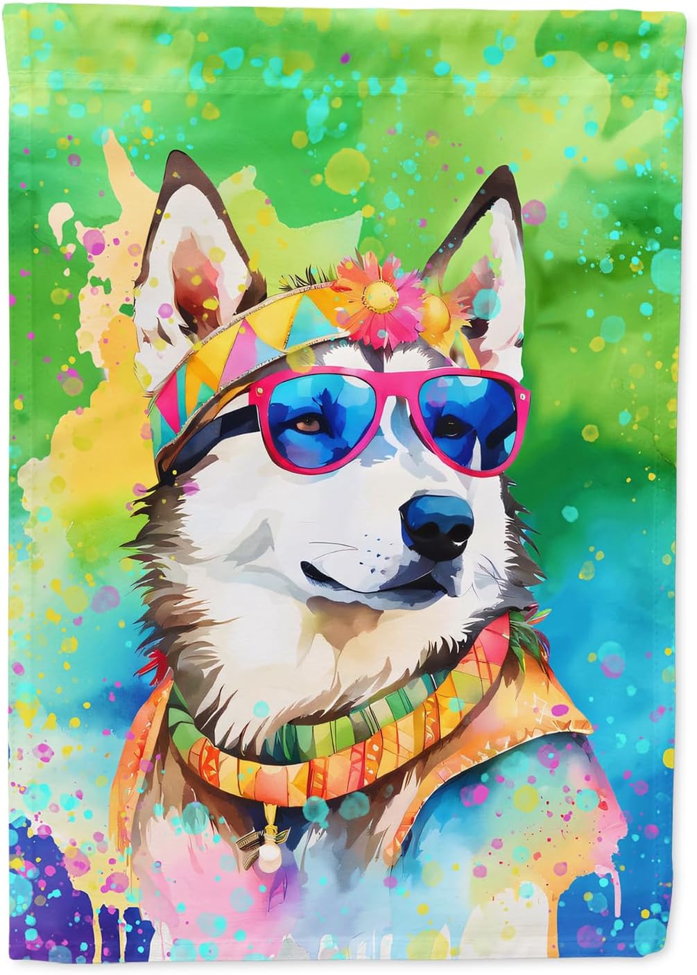 Caroline’s Treasures DAC2564CHF Siberian Husky Hippie Dawg House Flag Large Porch Sleeve Pole Decorative Outside Yard Banner Artwork Wall Hanging,