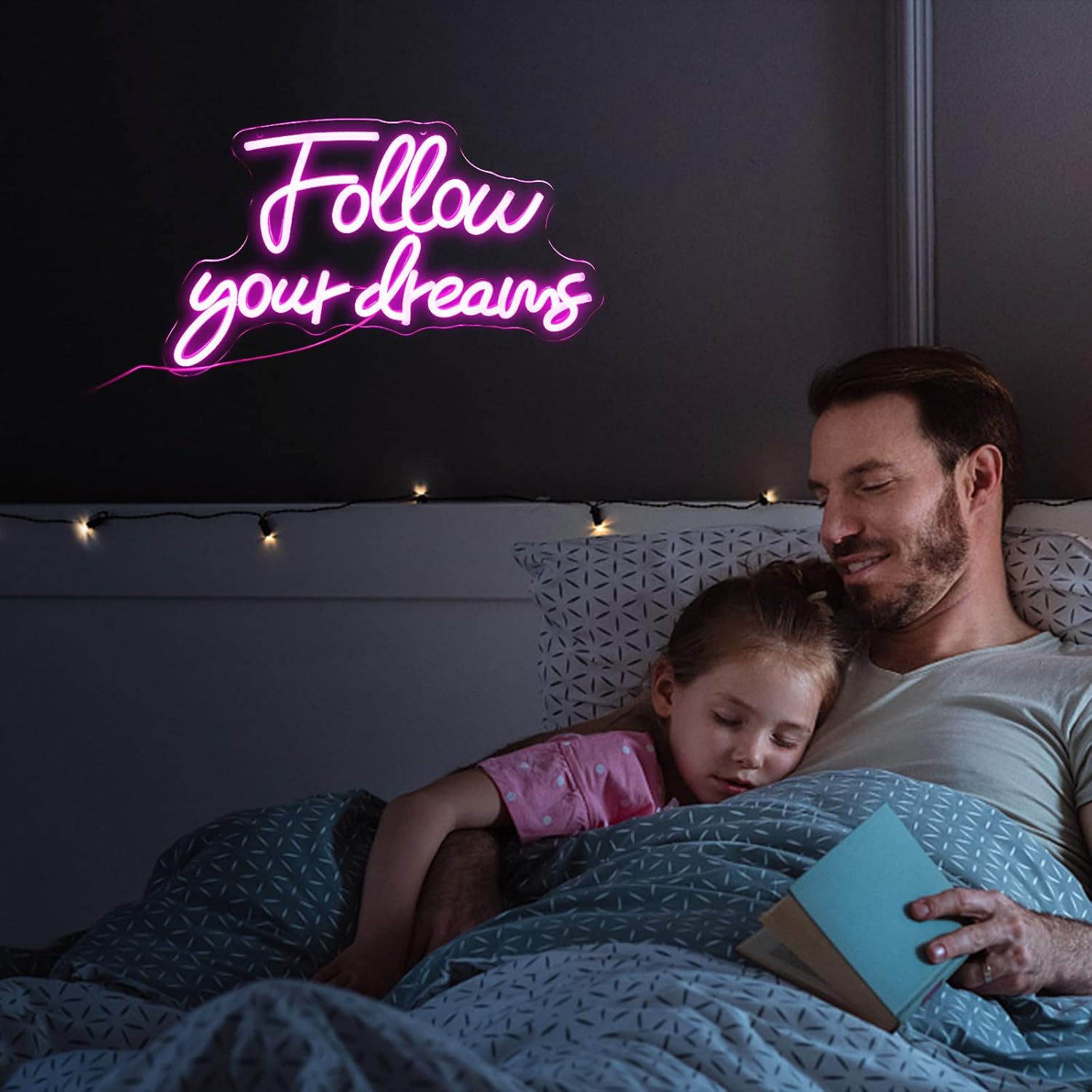 Noasktt Letrero de neón de Follow Your Dreams, luces de neón para decoración de pared, con interruptor regulable, letreros de neón LED rosa