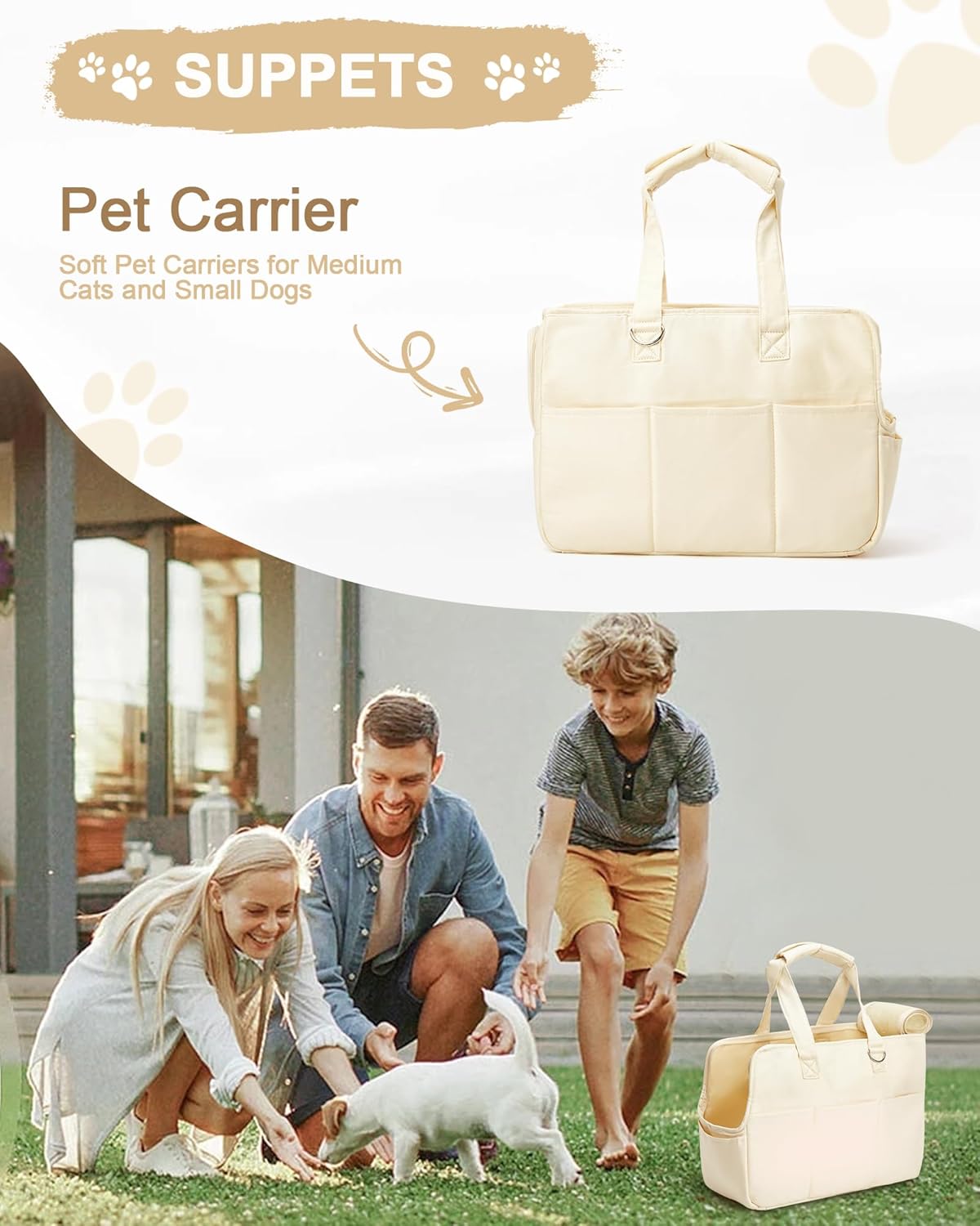 Bolsa transportadora para perros con capacidad para hasta 20 libras, bolsa de algodón con lados suaves, transportadores de perros y gatos para gatos