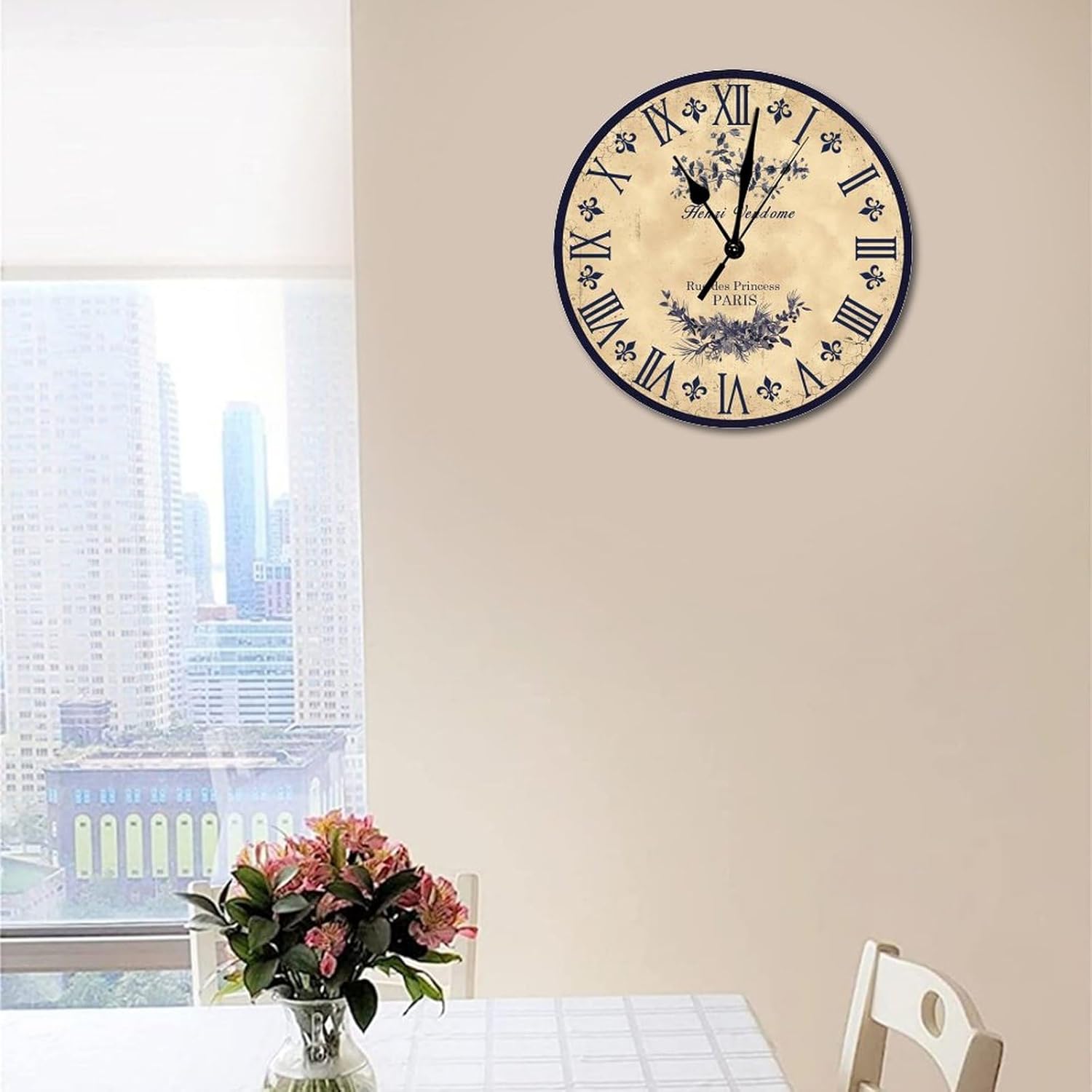 Brown Toile – Reloj de pared para sala de estar, reloj de pared silencioso con pilas, reloj de pared silencioso de 15 pulgadas, reloj de madera