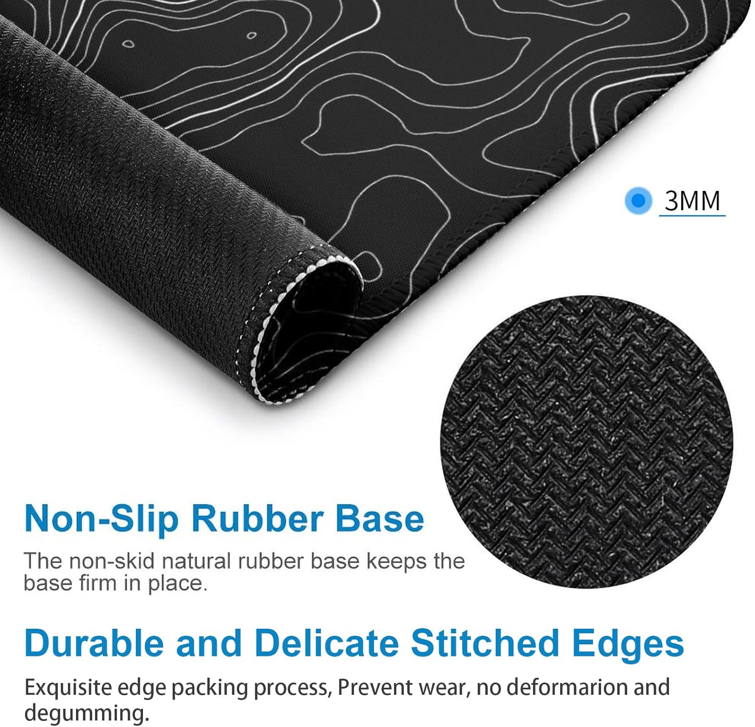 Topographic – Alfombrilla de mouse cuadrada de contorno para escritorio, alfombrilla de mouse pequeña con base de goma antideslizante, alfombrilla