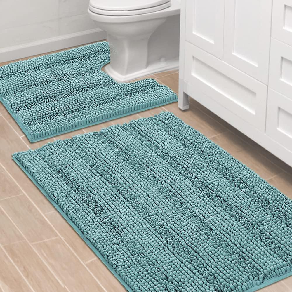 H.VERSAILTEX Juego de 2 alfombras de baño de contorno de baño, tapetes de baño antideslizantes, ultra gruesas, absorbentes de agua, a rayas (36 x 24