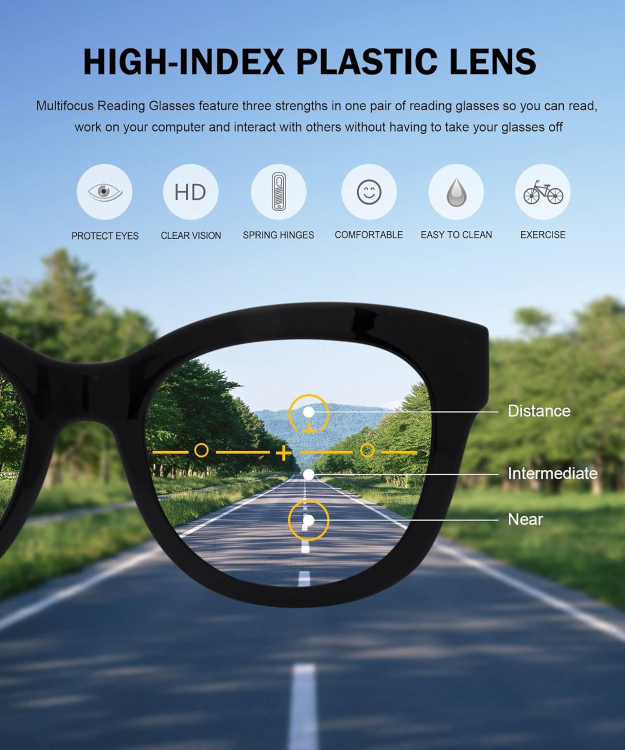 Eyekepper Paquete de 4 lentes de lectura multienfoque progresivo de gran tamaño para mujer, bloqueo de luz azul, lectura de computadora, sin línea,