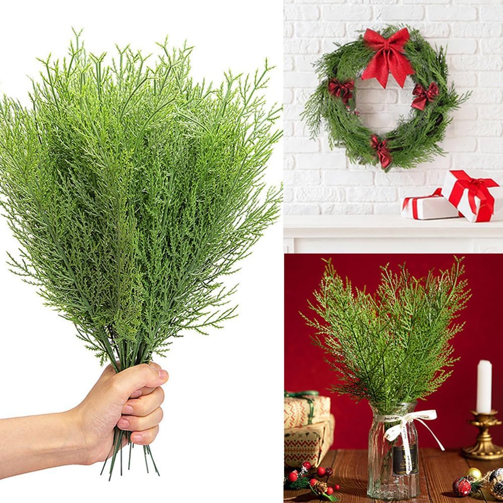 WEISPARK Ramas de hojas de pino artificiales, 50 piezas de 13.7 pulgadas, ramas de pino de vegetación falsas, tallos sintéticos para manualidades,