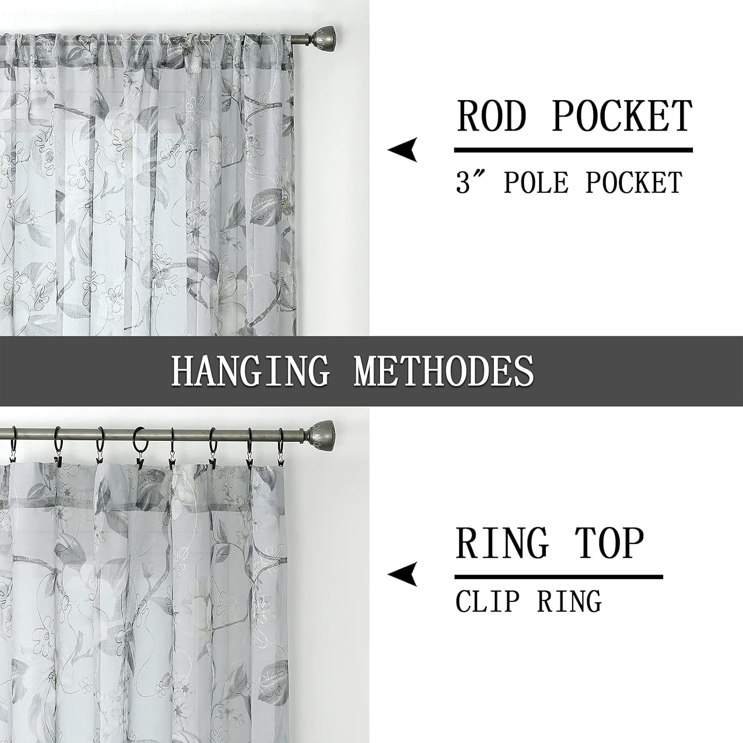 Tollpiz – Cortinas de gasa transparentes, hechas de lino sintético, bordadas, con diseño de hojas y flores, para dormitorio o sala de estar, juego