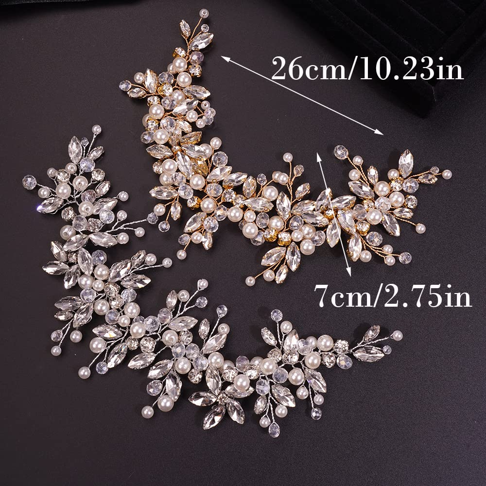 Teyglen Diadema grande de diamantes de imitación, perlas de cristal, diadema de vid hecha a mano con flores nupciales, accesorios para el cabello