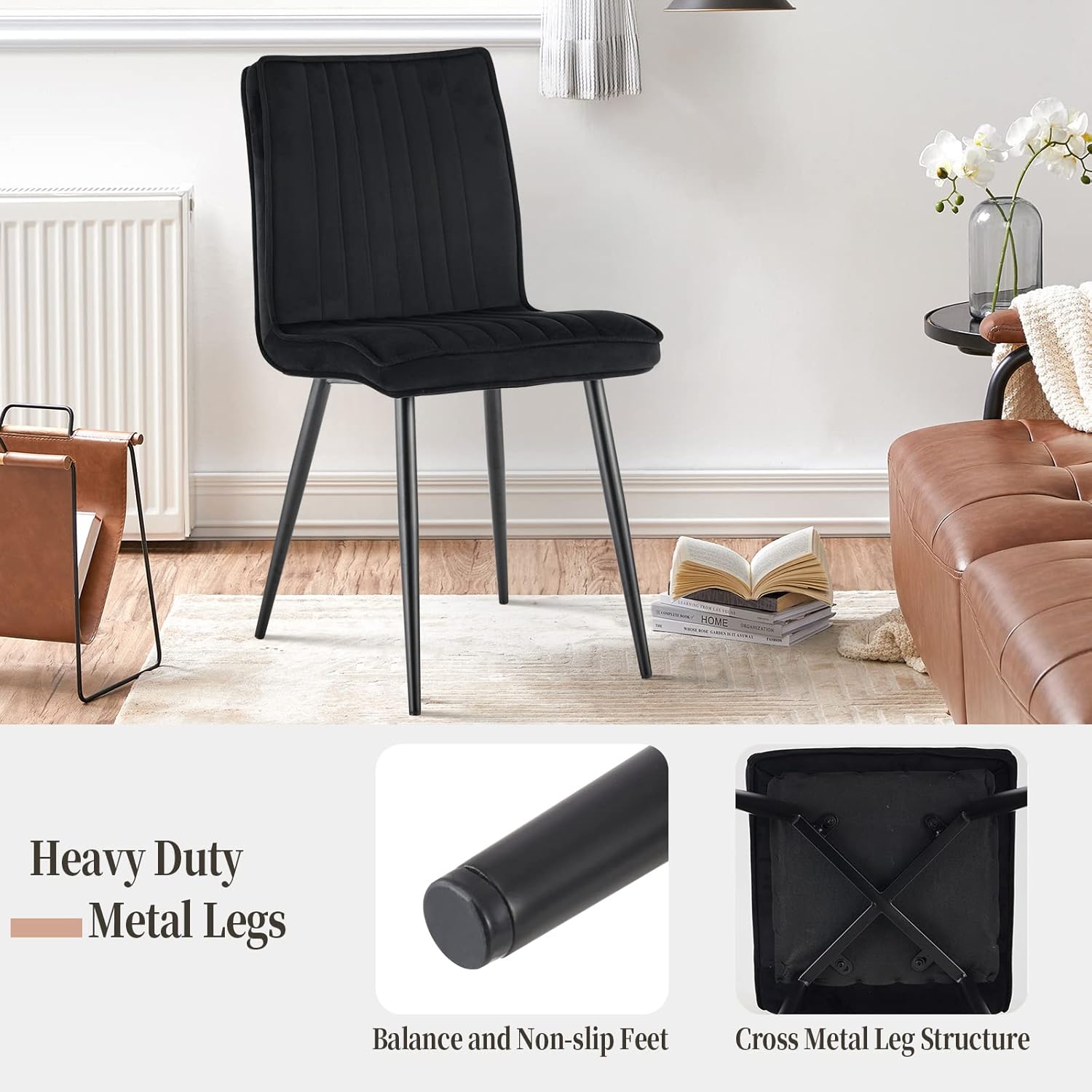 TUKAILAi Juego de 4 sillas de comedor de terciopelo, sillas de cocina tapizadas con respaldo y patas de metal fuertes, silla de ocio para sala de