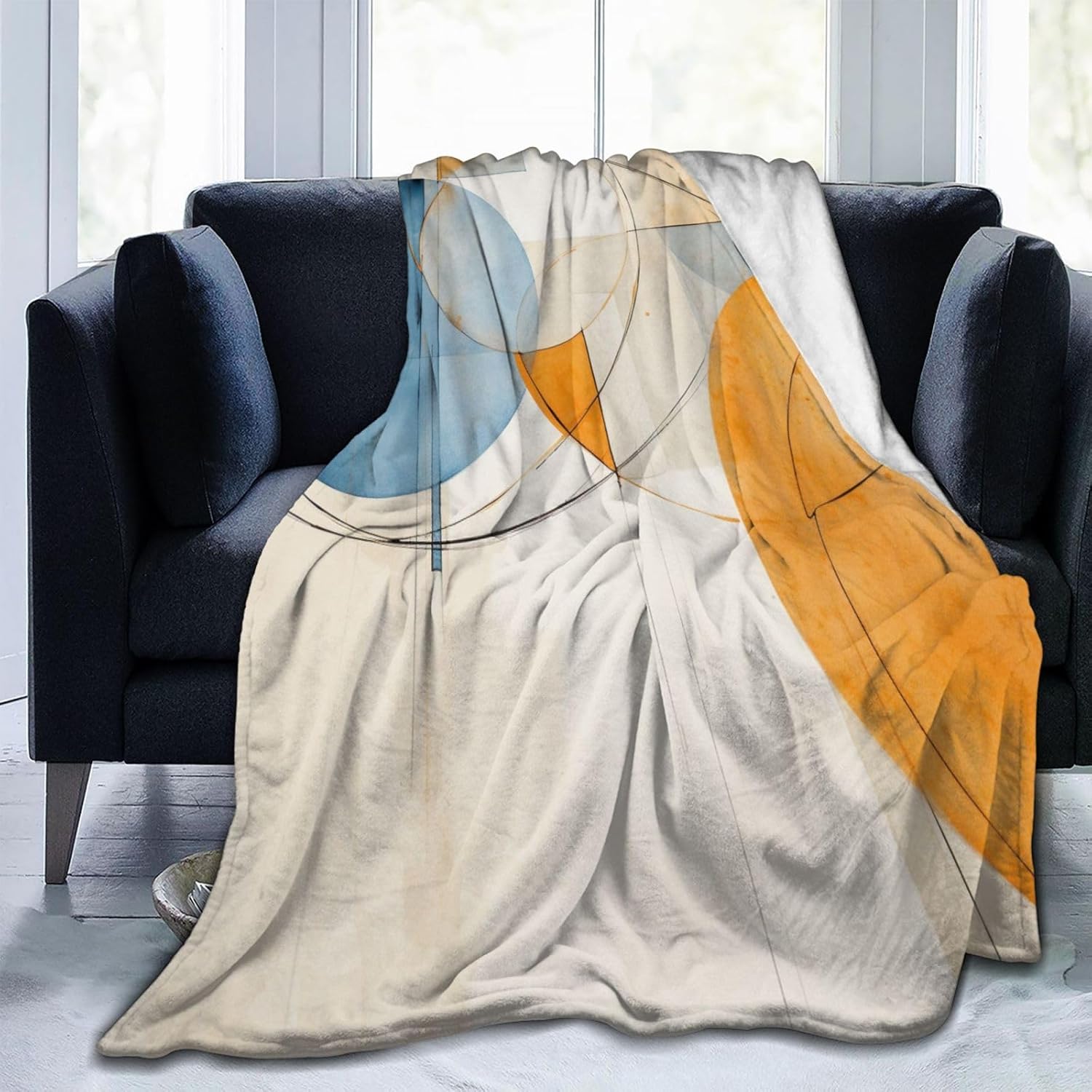 B837 – Manta con patrón abstracto naranja y azul, para todas las estaciones, manta de franela impresa para sofá, cama, silla, habitación, decoración