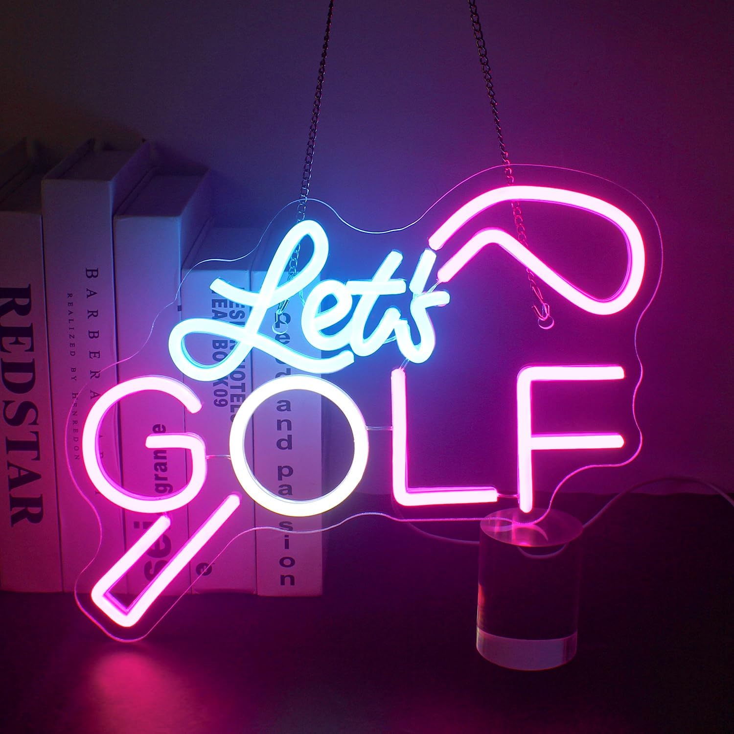 WX&YH Letrero de neón Let’s Golf  Letrero LED de golf, 10 letreros de neón creativos regulables para decoración de pared, letreros de luces de neón