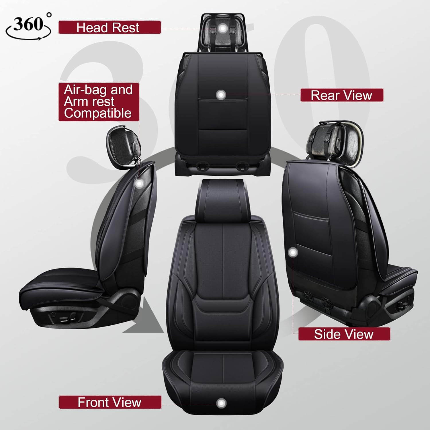 OASIS AUTO – Fundas de piel sintética para asiento de automóvil, ajuste universal para auto de 5 pasajeros y SUV, set de accesorios para interiores