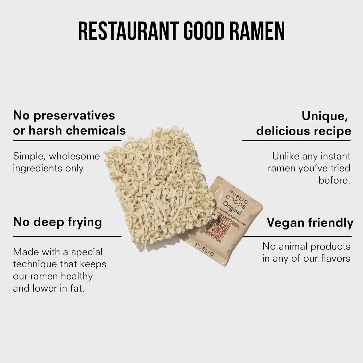 Public Goods Fideos Ramen  Fideos veganos sin caldo  Todos los ingredientes naturales  Sin conservantes  Sin MSG añadido  Original (paquete de 10)