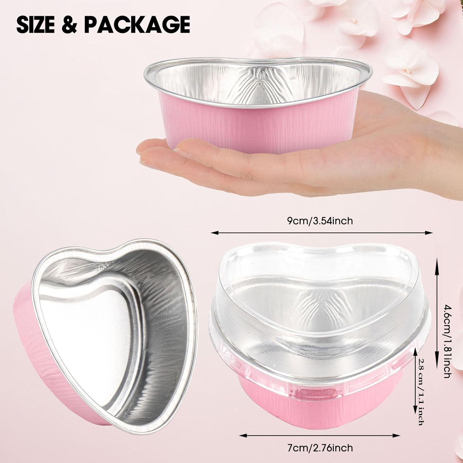 50PCS Heart Shaped Cake Pans with Lids, 3.4 Ounces 100 ml, Aluminum Foil Mini Disposable Heart Cupcake Pans for Valentine’s Day Wedding Parties –