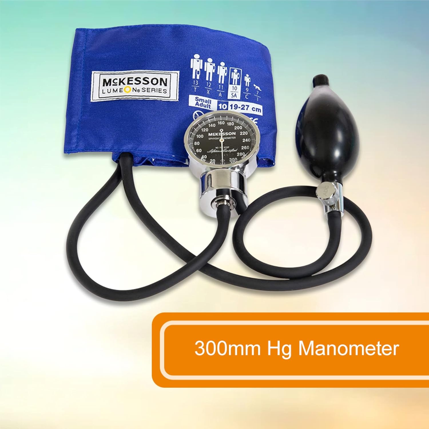 McKesson LUMEON – Esfigmomanómetro aneroide profesional, presión arterial con puño, tamaño de bolsillo, azul real, adulto pequeño, circunferencia