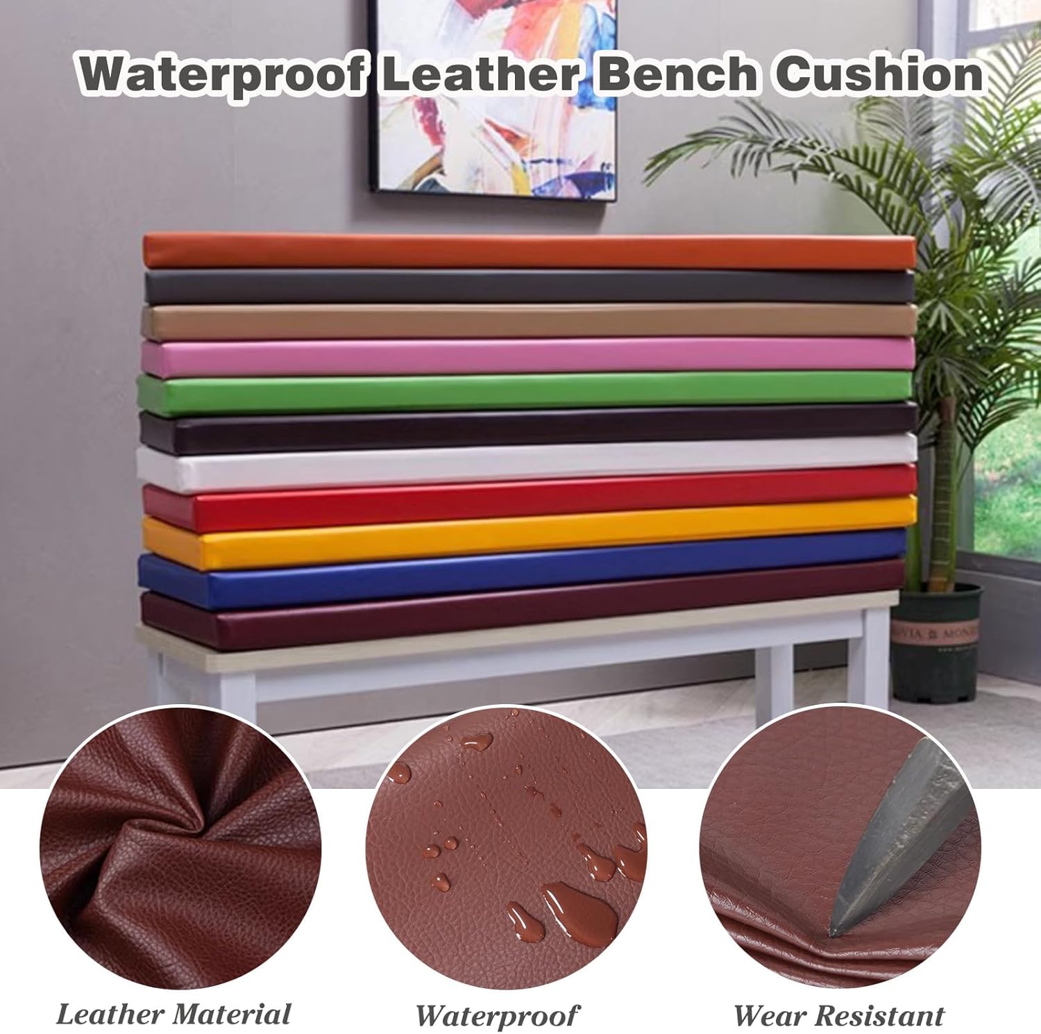 Cojines de banco personalizados, cojín de asiento de banco de piel sintética impermeable para muebles de interiorexterior, almohadilla de banco de