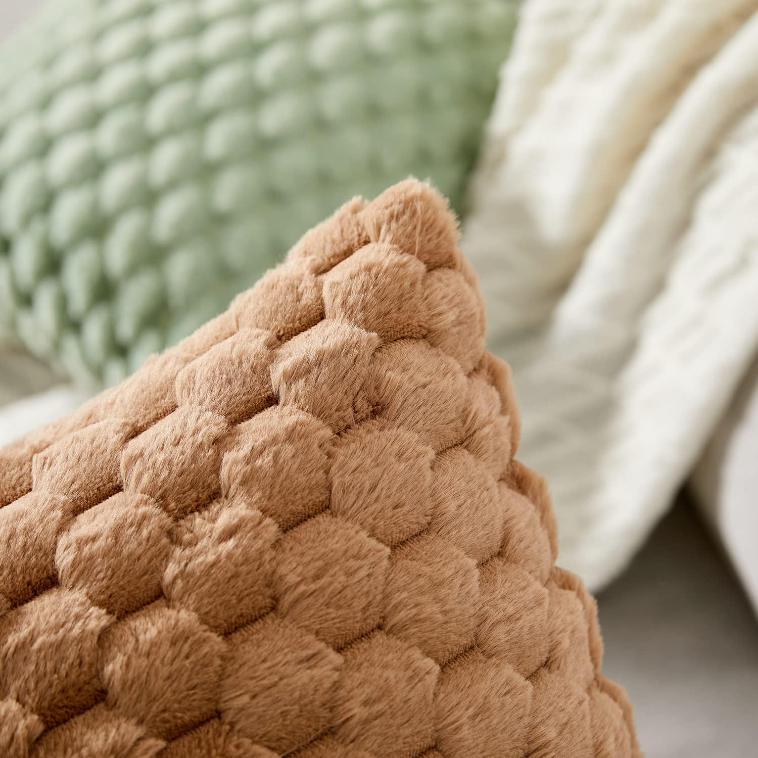 Yaertun Paquete de 2 fundas de cojín decorativas, súper suaves y acogedoras, de felpa y pelo sintético, fundas de cojín de lujo para sofá, cama,