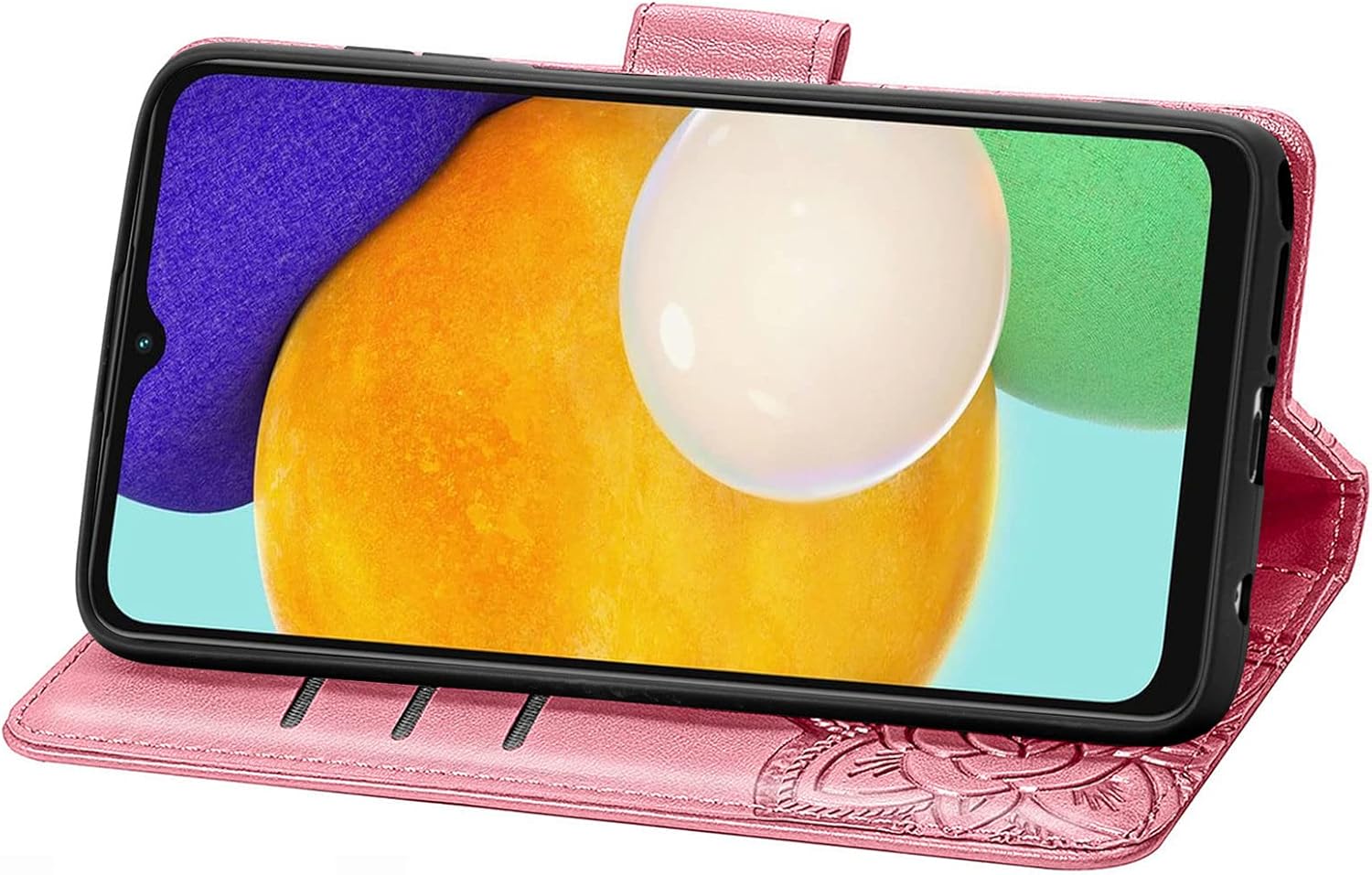 Funda diseñada para Samsung Galaxy A13 5G, correa de muñeca con función atril y función atril de piel sintética, para tarjetas de efectivo, funda