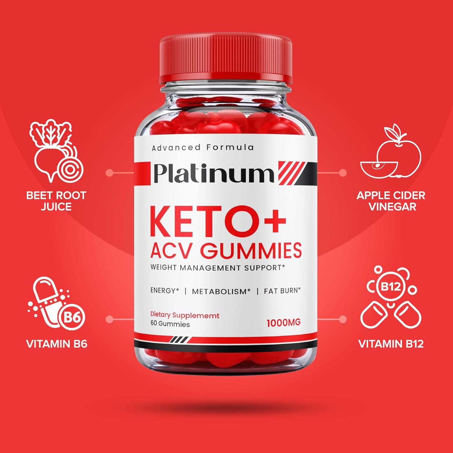 Paquete de 2 gomitas Platinum Keto Acv, fórmula oficial, veganas, gomitas de platino Keto con vinagre de sidra de manzana, Platinum Keto Plus Acv,