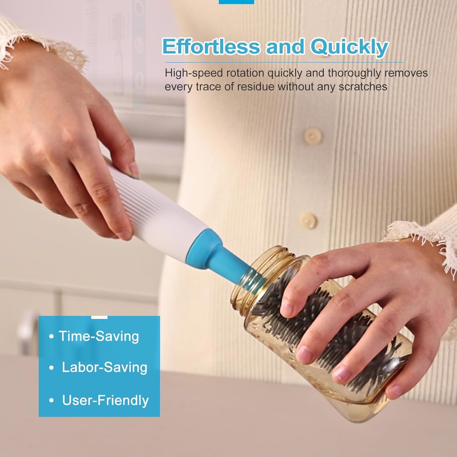 KINTTO Limpiador eléctrico de cepillo para botellas con recargable, limpieza para bebéaguavinotermo, resistente al agua, 2 pezones y popote de