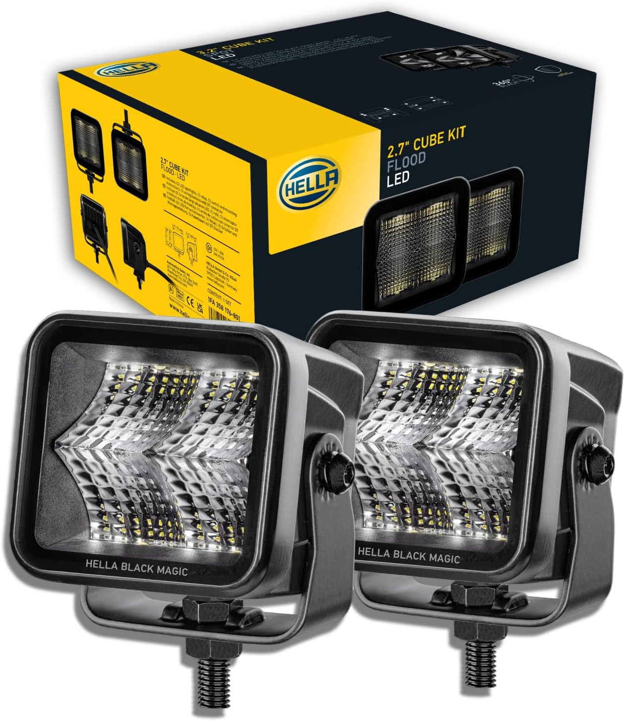 Hella Foco LED 1FA 358 176-801 – Kit Cubo Mágico Negro 2.7″ – 1224V – Montaje – Iluminación corta distancia – Cable 19.685 in – Enchufe DEUTSCH plug
