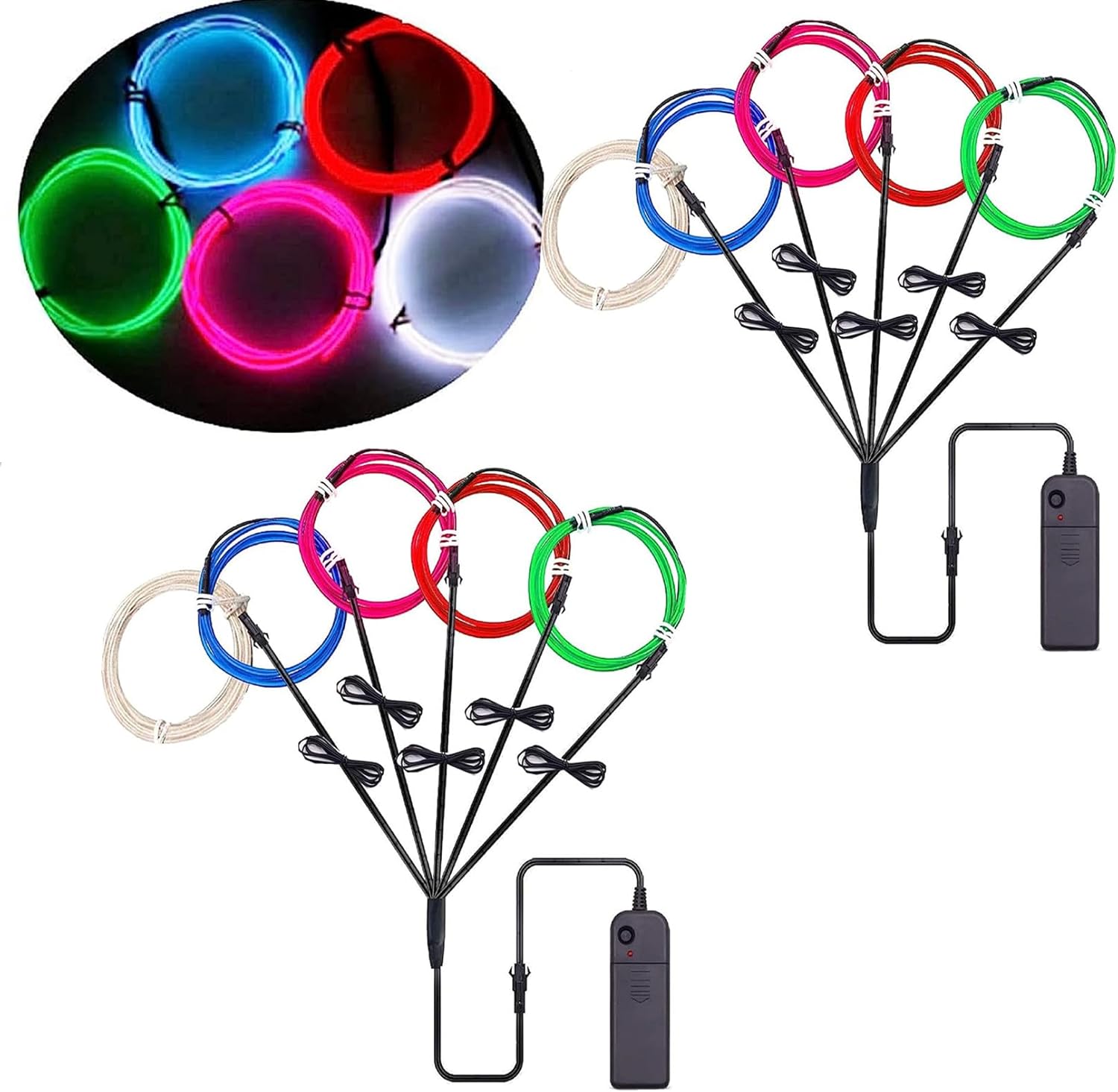 Ourbest 5in1 Electroluminescent Neon Strip Light Wire, EL Wire Lights Battery Pack for Cosplay Halloween Christmas Party Decoration StaySlowFast