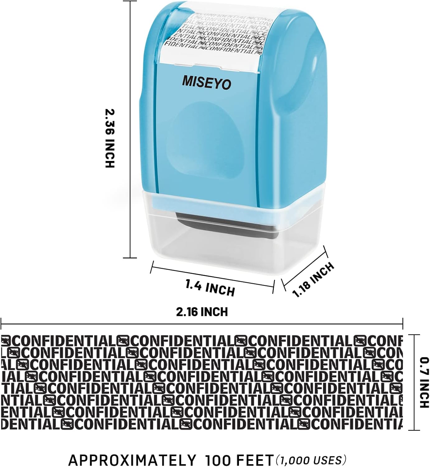 Miseyo Protección contra robo de identidad sellos anchos y mini de rodillo (azul) para privacidad de identificación de código de barras de datos con