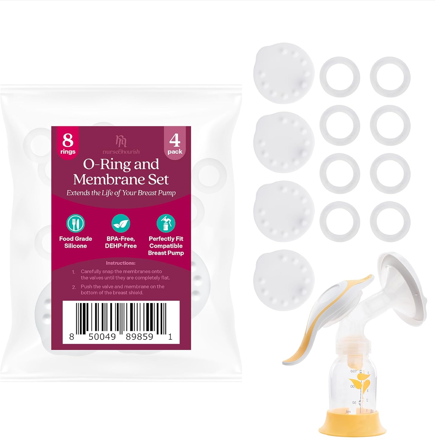 Nurse & Nourish Membranas de 8 O’Rings y 4 extractores de leche para extractor de leche manual Medela Harmony – Piezas de enfermería y nutrición