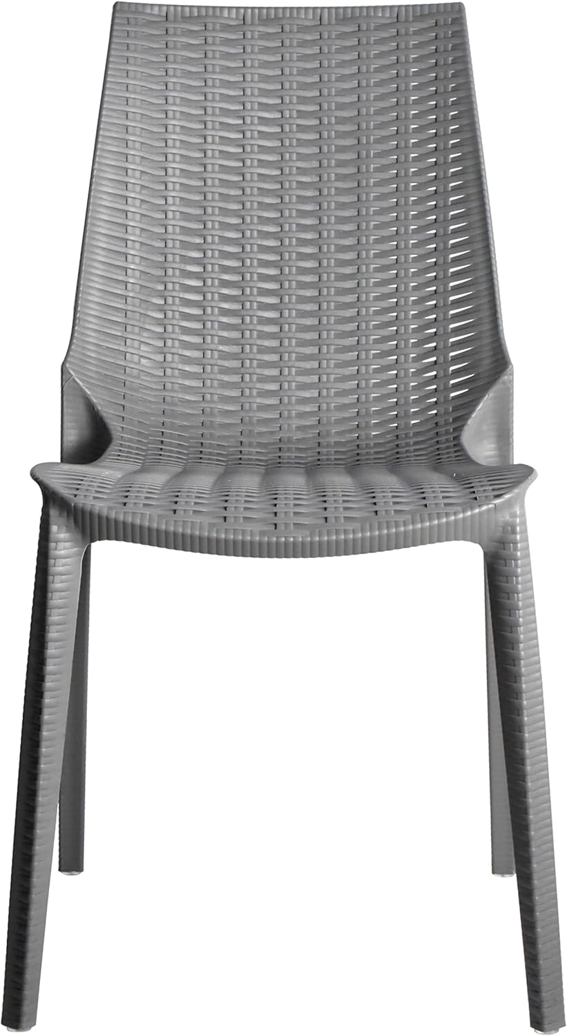 LeisureMod Kent – Silla de comedor apilable moderna para exteriores, color gris