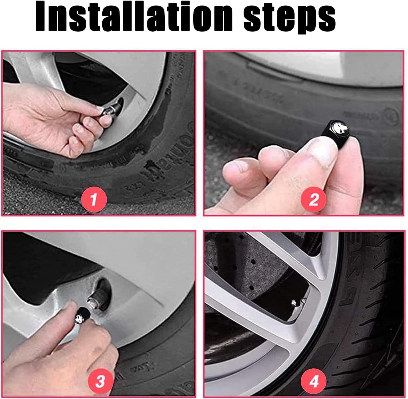 Paquete de 4 tapas de vástago de válvula de automóvil, tapones universales para válvulas de aire de neumáticos de automóvil (negro y blanco)