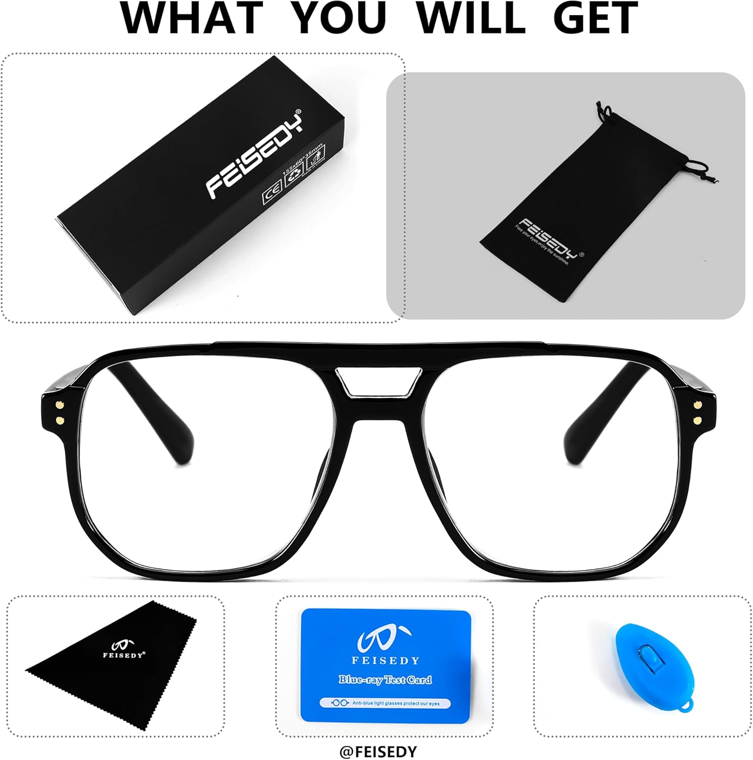 FEISEDY Retro Aviador Lectura Gafas Mujeres Hombres Azul Bloqueo Luz Lector Plástico Ligero Marco B0071