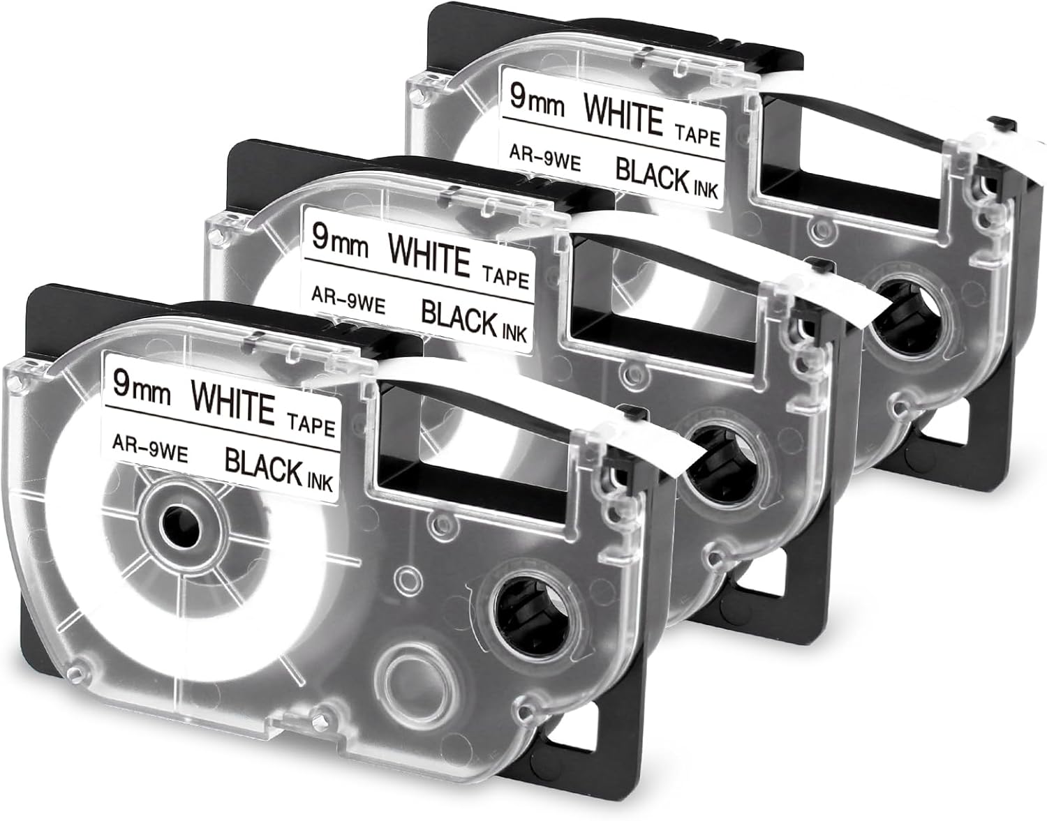 XR-9WE Reemplazo para Casio Label It Tape 0.354 in 38” XR-9WE XR9WE XR-9WE2S Cinta negra sobre blanca Cassette Comaptible Casio EZ impresora de