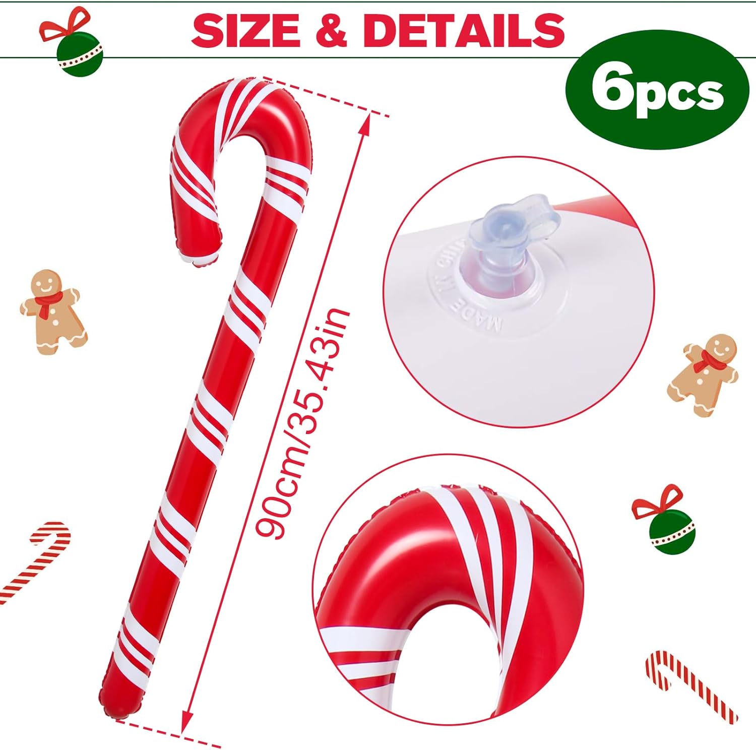 6 bastones de caramelo inflables de Navidad de 35 pulgadas para decoraciones de Navidad, decoración de patio para interiores y exteriores para el