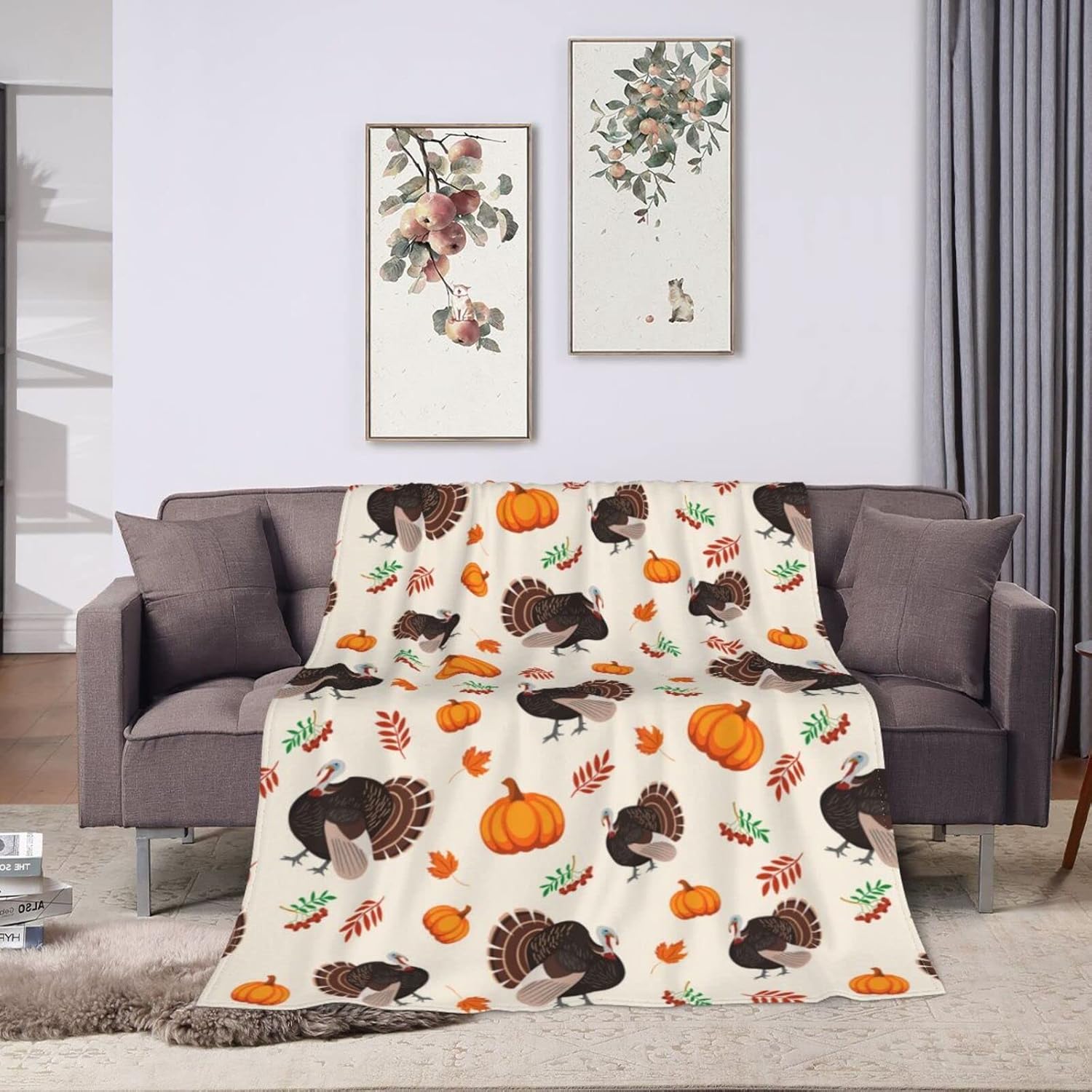 Manta de franela de calabaza y pavo, súper suave, ligera, para el día de Acción de Gracias, para sofá o cama, manta ultra cálida y acogedora para
