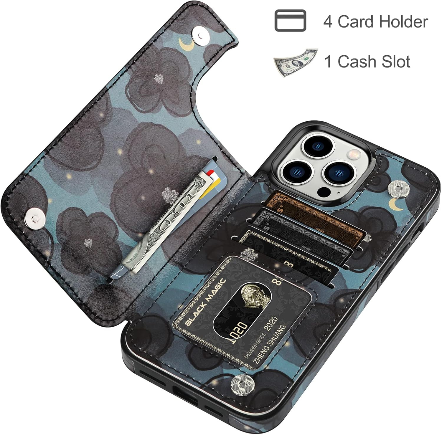 HianDier Funda tipo cartera para iPhone 13 Pro MAX con pulsera, protector de pantalla + funda para cámara, con ranura para tarjeta de crédito, funda
