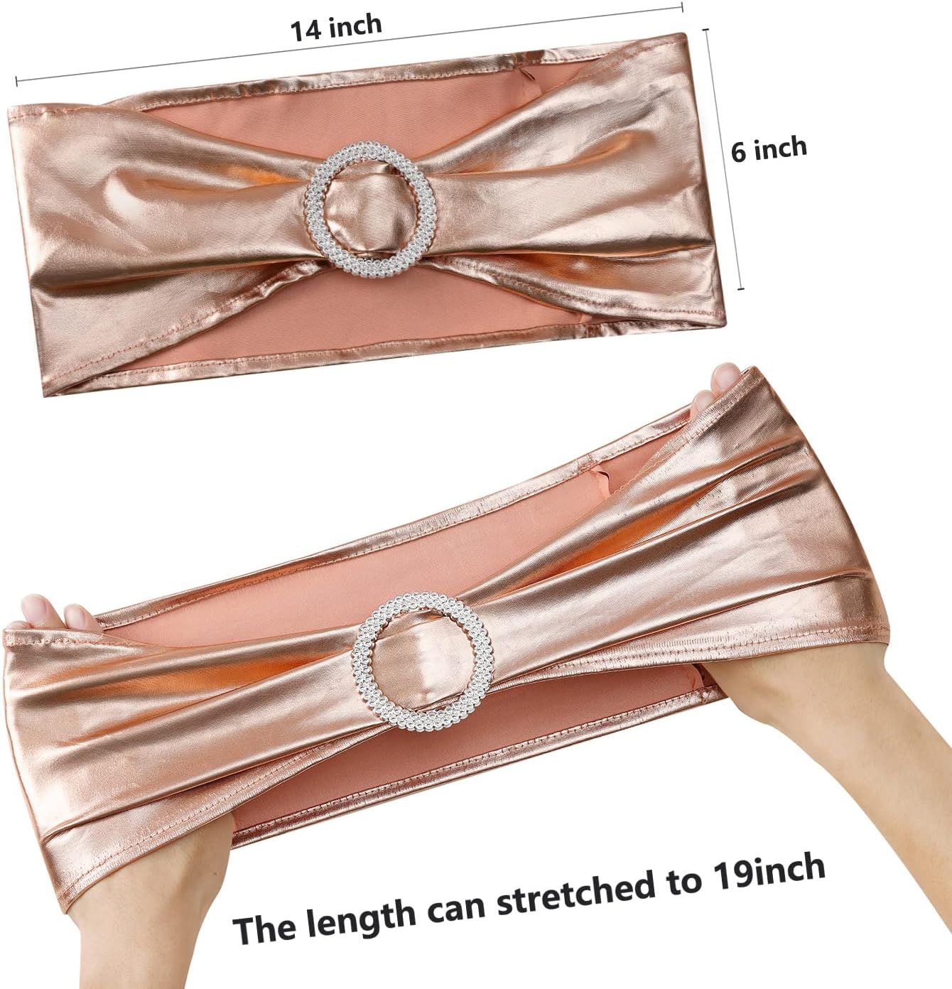 MAGTOWNE Paquete de 100 bandas de elastano para sillas de color oro rosa, lazos de elastano con hebillas deslizantes elásticas para bodas, fiestas,